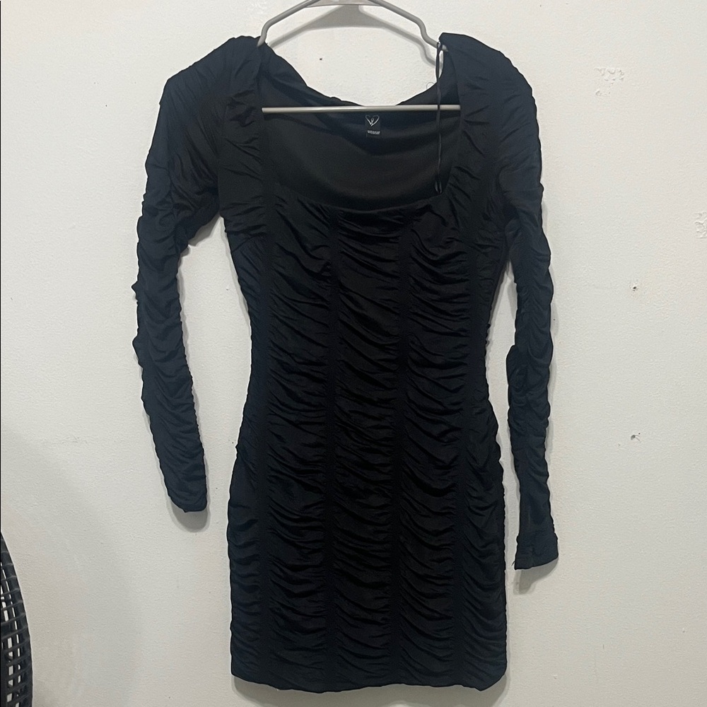 Windsor Black Long Sleeve Ruched Dress